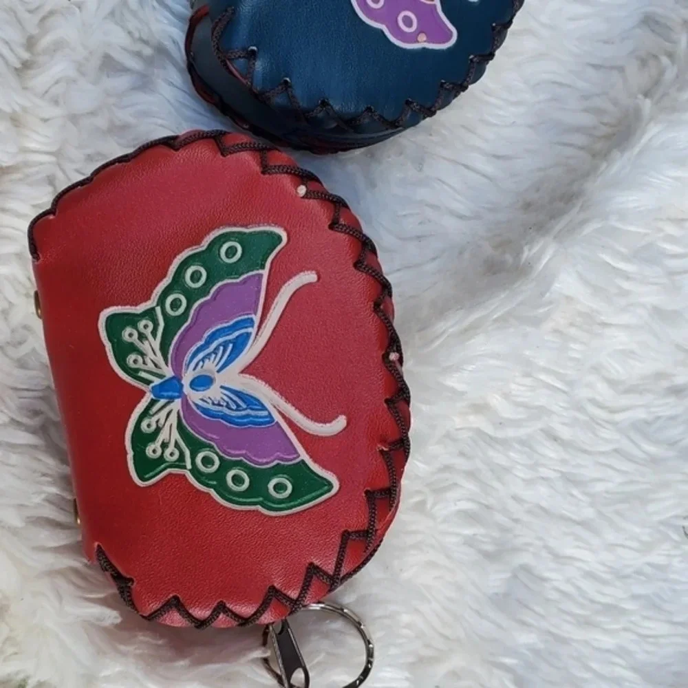 Vintage handmade leather‎ keychain/ mini